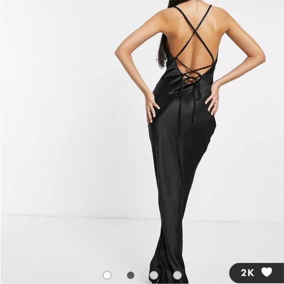 ASOS Designs Black Satin Maxi Dress - Picture 2 of 7